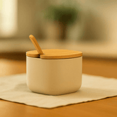 Açucareiro Lume Bege com Tampa de Bambu 200ml